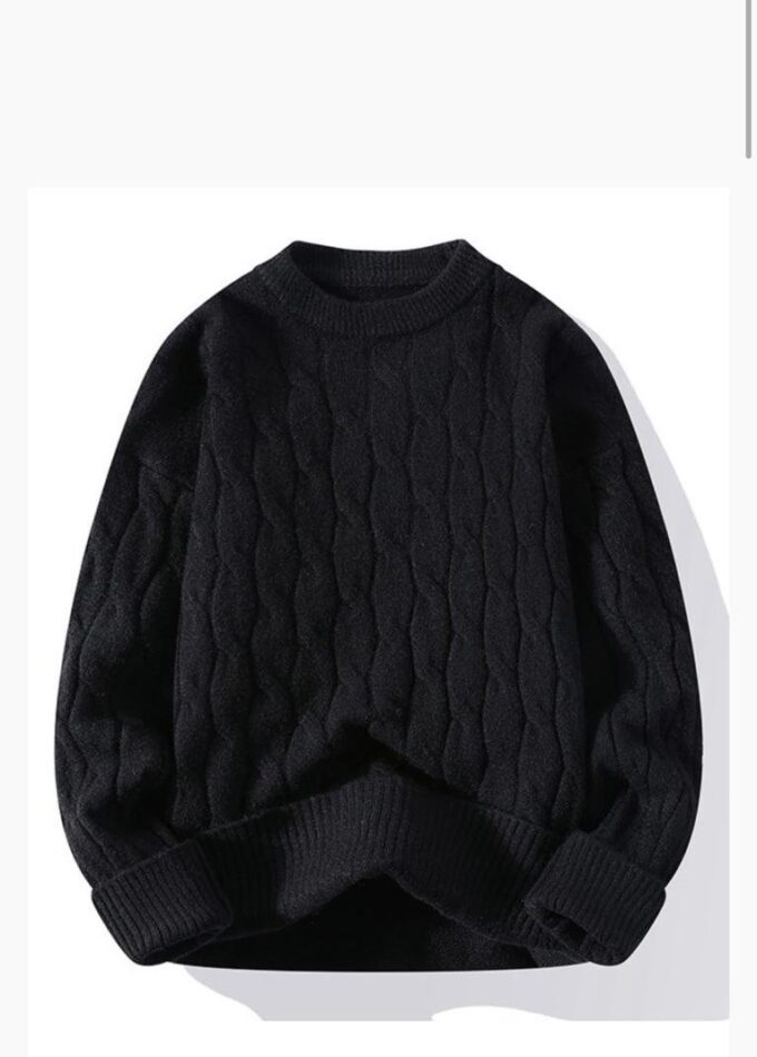 Solid Black Colour Knitted Sweatshirt