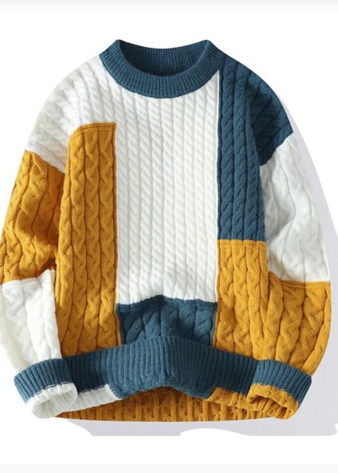 White/Yellow/Blue Colour Knitted Sweatshirt