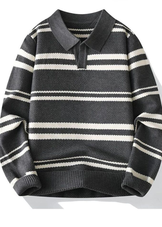 Grey Loose Lapel Collar Knitted Sweater