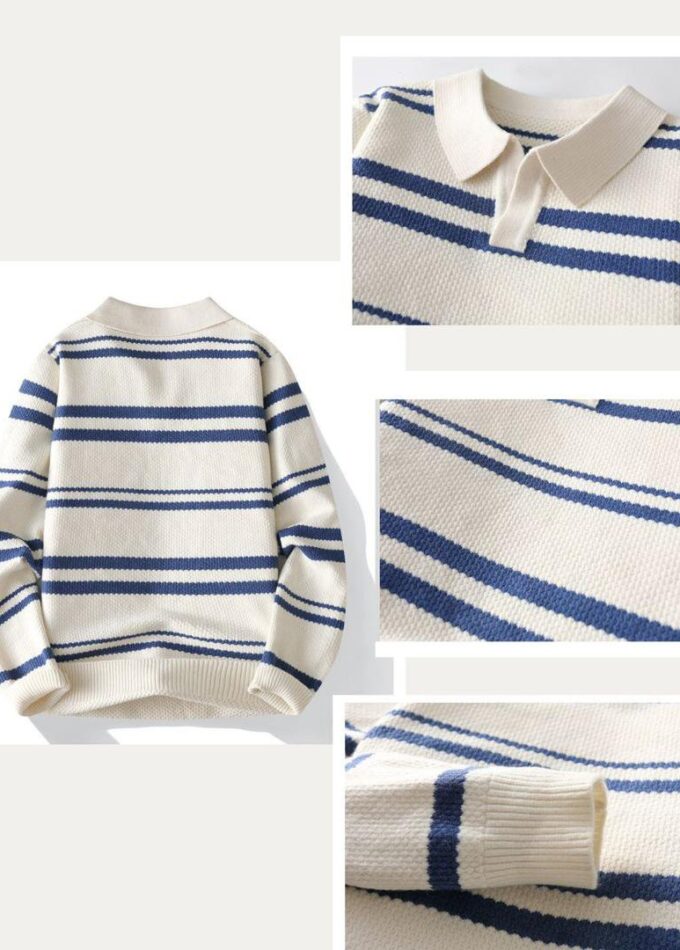 Off-white Loose Lapel Collar Knitted Sweater