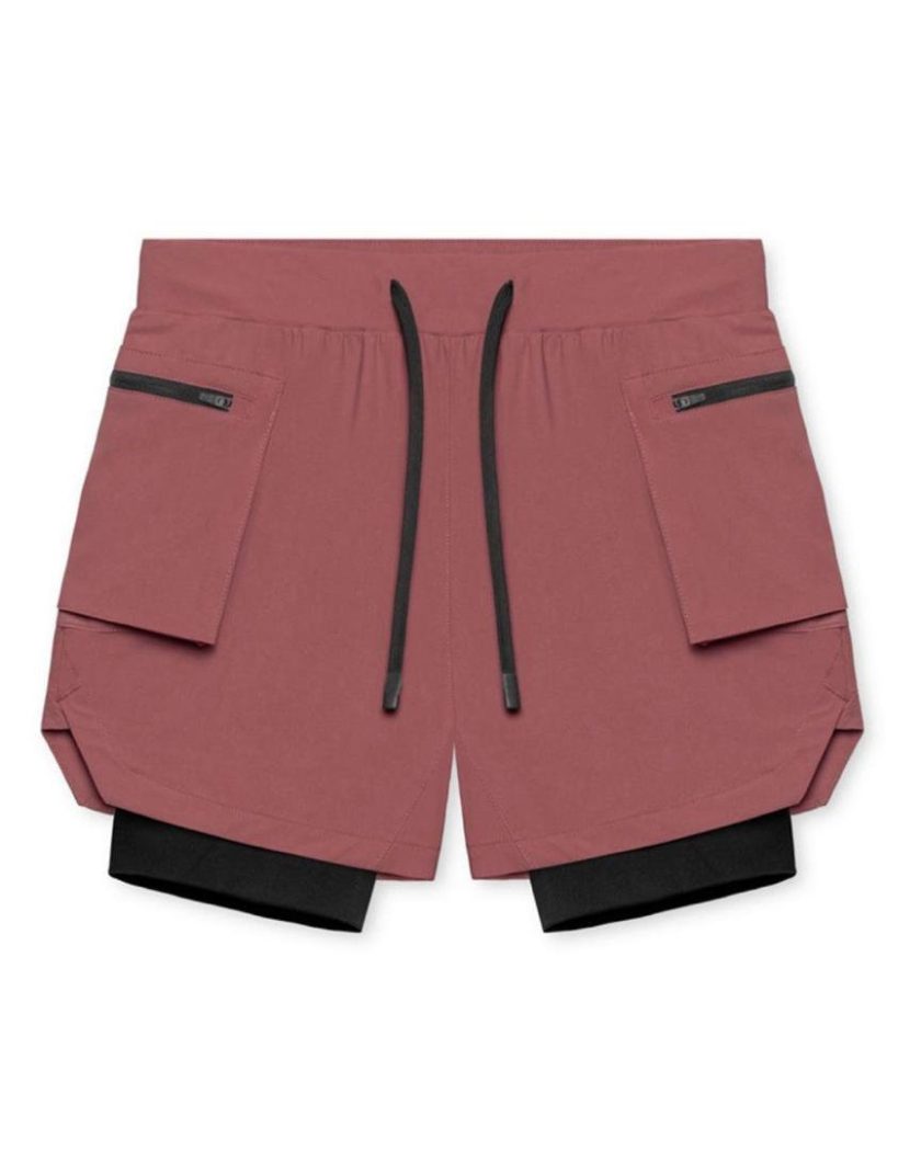 Double Layer Two-Piece Breathable Fitness Shorts Wine-Red