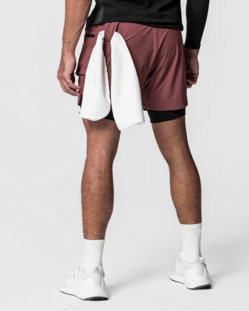 Double Layer Two-Piece Breathable Fitness Shorts Wine-Red - Image 5